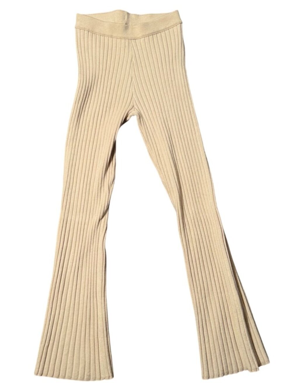 Aerie Women's Flared Lounge Pants XS Beige Ribbed Knit High Waist Stretch NWT